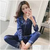 Kadın Placeswear Kadın İpek Saten Pijamalar Pijamalar Set Uzun Kollu Sweetwear Pijama Donna Kadın Evde Giyim Gece Takım Y Pijama Femme Dhfyk