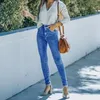 Jeans femininos mulheres casual jean calças de cintura alta branqueada magro elástico ajuste longo lápis feminino boa qualidade 91y22