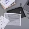 Transparent synlig Nyl Mesh Bag Makeup Cosmetic Storage Bag School Office File Zipper Bag Student Pencil Test Paper Organizer E3V1#