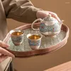 Koppar tefat silverplätering kinesiska keramiska fåglar te cup set beatiful tesskål för ceremoni blommor tecup butik