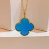 Fashion 925 sterling silver Van large four leaf clover necklace plated with 18k blue agate double-layer lucky grass pendant sweater chain With logo