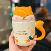 Mugs Cute Cartoon Ceramic Squirrel Mug With Lid Creative Niche Design Girly Heart Student Dormitory Drinking Cup Milk Tea Coffee