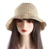 Wide Brim Hats Woman Travel Summer British Style Sunscreen Flat Hat Lace Ribbon Bowknot Sun Visor Straw Top Weave Cap