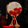 Fleurs de mariage NiuShuya fait à la main rétro chinois or bouquets de mariée ventilateur artificiel 3D main ronde Ramo De Novia