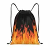 Custom Big Fire Oranje Vlammen Tasje voor Training Yoga Rugzakken Vrouwen Mannen Vintage Brandende Vlam Sport Gym Sackpack 77o7 #