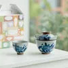 Conjuntos de chá de viagem conjunto de chá de vidro coberto tigela único ao ar livre portátil cerâmica crack copo um pote para senhoras