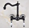 Bathroom Sink Faucets Black Oil Rubbed Bronze Kitchen Faucet Mixer Tap Swivel Spout Wall Mounted Two Handles Mnf863