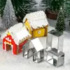 3st 3D Mini House landskap julkakan skärset kaka kex mögel stål pepparkakor hus fondant cutter bakning verktyg