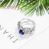 Küme halkaları kübik zirkonya ve klasik romantik Avusturya kristal taş çiçek şekli yüzüğü nişan evliliği 925 gümüş iğne