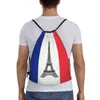 Drapeau personnalisé de la France Sac à cordon Hommes Femmes Léger Français La Tour Eiffel Sports Gym Storage Sac à dos C12z #