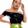 Kvinnor tankar sommar sexig snedstreck från axel metallisk skörd topp glitter holografisk tank kort väst kvinnor rave festival klubbkläder