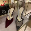 Dress Shoes Luxury Crystal Suede High Heels For Women Sexy Ladies Party Banquet Fashion Rhinestone Wine Red Black Hollow Leather Pumps