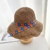 Chapeaux à large bord chapeau de paille fleurs d'été pliable protection solaire plage visage couvrant voyage pour les femmes