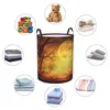 Laundry Bags Folding Basket Spooky Forest And Wooden Table Round Storage Bin Large Hamper Collapsible Clothes Toy Bucket Organizer