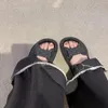 Casual Shoes Low Sandals Woman Leather Läder lågklackat bomullstyg PU Slides Rom Hoof Heels Rubber