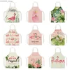 Aprons Custom Linen Apron Cartoon Cute Flamingo Print Apron Household Adult Children Cleaning Apron Cooking Stain Resistant Bib Y240401