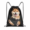 Shiba inu valp inuti falsk fickan dragkammare ryggsäck väskor män kvinnor lättare japan hund gym sportsäck säck säckar resande o7ja#