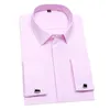 Camisa masculina clássica com punhos franceses, vestido sólido, carcela coberta, formal, padrão de negócios, manga longa, trabalho de escritório, camisas brancas 240322