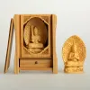 Sculture 7 cm Mini Piccolo Guan Yin Legno Statua di Buddha Legno di bosso Drago Guanyin Bodhisattva Scultura in legno massello Feng Shui Decorazioni per la casa