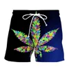 Men's Shorts Fashionable Summer 3D Printed Green Leaf Sports Beach Bermuda Swimming Trunks