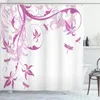 Douchegordijnen Blauwe Bloemen Dragonfly Damast Krul Takken Bladeren Achtergrond Print Stof Badkamer Decor Met Haken Lichtgrijs