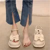 Casual Shoes Buckle Strap Bow Clogs Wedge 2024 Summer Beige Heeled Sandals Platform Black Retro Girls Comfort Low Thick Gladiator P