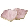 Tapetes de mesa 2 Pcs Ágata Fatia Rosa Teacup Bandeja Design Decorativo Pedra Bordas Douradas Decoração de Casa Gemstone Natura