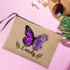 butterfly Custom Name Women's Pouches Linen Makeup Bag Persalised Travel Clutch Bags Beach Sunglasses Sunscreen Storage Gifts 88Bi#