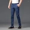 Męskie spodnie marka Stripe Plaid Casual Men Botton Four Seasons Wysokiej jakości spodnie biznesowe Slim Ciemne Szary proste spodni