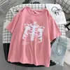 INSヒップホップルーズボーンTシャツ夏暗い葬儀部ハイストリートスケルトン半袖男性と女性のトレンド