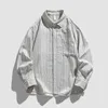 Men's Casual Shirts Spring Men Vertical Stripes Japanese Vintage Shirt Lapel Long-Sleeved Coat Simple Blouse High Quality Streetwear