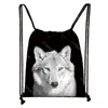 black White Wild Animals Print Drawstring Bag Men Storage Bags Boys Tiger Li Wolf Backpack Teenager Travel Bag Bookbag c20v#