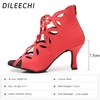 Scarpe da Ballo DILEECHI 2024 Rosse Latino Con Cinturino E Cerniera Posteriore Tacco 7,5 Suola Morbida Indoor