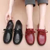 Casual Shoes Women Spring Female Soft-sole Moccasins Lace-up Black Red Leather Sneakers Flat Plus Size 41 WSH4823