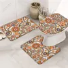 Tapis de bain 3 pièces, ensemble de tapis de salle de bain, motif floral, tapis absorbant, traditionnel indien, Vintage, contour en forme de U, toilettes