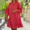 Abiti casual Abito estivo bianco per donna Volant larghi in cotone all'uncinetto cavo da donna con maniche a 3/4 per feste da spiaggia