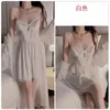 Home Clothing Women Lace Twinset Robe Set Nightgown Sleepwear Lingerie Summer Kimono Bathrobe Gown Suit Mesh Rayon Wear