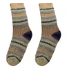 Women Socks 3PCS Korean Thick Lines Retro Striped Match Color Imitation Mink Velvet Hairy Cute Sweet Autumn Winter Warm Mid-tube