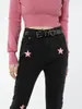 Женские джинсы REDDACHiC Grunge Y2k Модные брюки Acubi Эластичные черные брюки-клеш с розовой звездой в стиле пэчворк Grayu Harajuku Уличная одежда