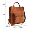 Borsa a tracolla in velluto a coste autunno Donna Borse da negozio vintage Borse con cerniera per ragazze Studenti Bookbag Borse Tote casual con tasca esterna O38h #