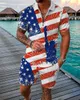Летняя мужская рубашка-поло на молнии с принтом и короткими рукавами, шорты, пляжный повседневный модный комплект для отдыха, отдыха, высококачественный комплект для бега 240325