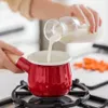 500 ml japansk stil mjölkpanna med trähandtag mini emalj smör kaffekanna kastrull köksredskap för gas spis köksverktyg 240327