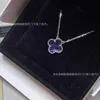 Designer Brand Van High Version Clover Necklace 925 Pure Silver Plated 18K Natural Peter Blue Shining Stone Live
