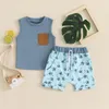Giyim setleri yaz doğumlu bebek erkekler 2pcs takım elbise kolsuz tank üstleri tropikal ağaç baskı şortları toddler pamuk çocuk kıyafetleri