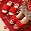 Slippers Wedding Chinese Style Version Couple Linen Lywed Essential Supplies Festive Men Women Red Dowry Home Indoor Shoe