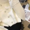 Tricots pour femmes léger luxe lourd perles dentelle patchwork vêtements d'extérieur automne hiver haute qualité pull veste simple boutonnage cardigan Y2k