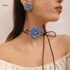 Choker Exaggerated Goth Flower Bead Clavicle Chain Necklace For Women Earrings Set Party Jewelry Gift D0LC