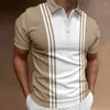 Homens camisetas Homens Negócios Top Slim Fit Listrado Camisa de Verão com Botões de Cor Contraste Turn-Down Collar Plus Size Macio Respirável