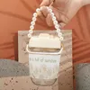 Wine Glasses Water Cup Girls High Value Pearl Portable Chain Glass Students Double Drink Live Straw