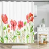 Shower Curtains Flower Bathroom Curtain Floral Printed Waterproof Polyester Fabric Bath For Home Decoration